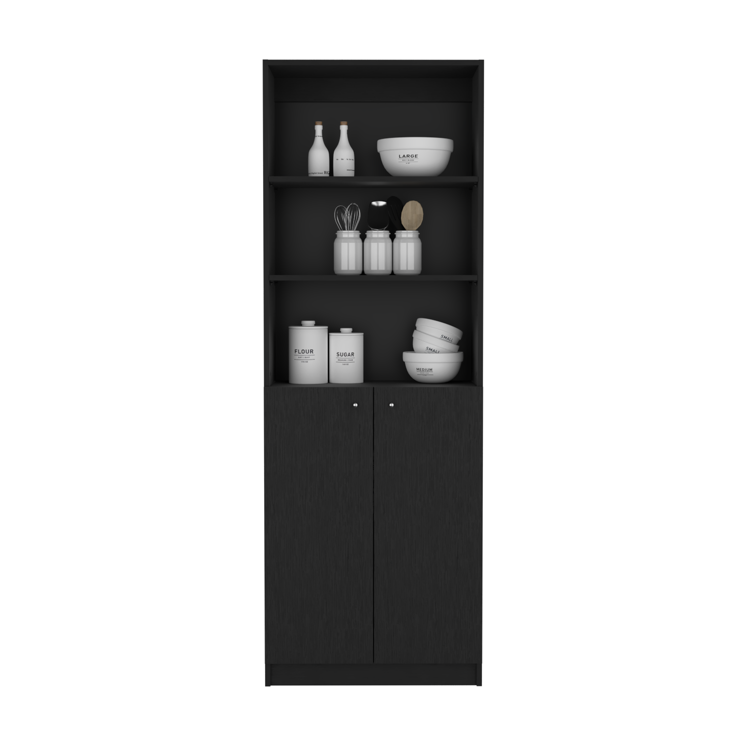 Bookcase Dual Door Benzoni, Office, Black Black Particle Board Engineered Wood