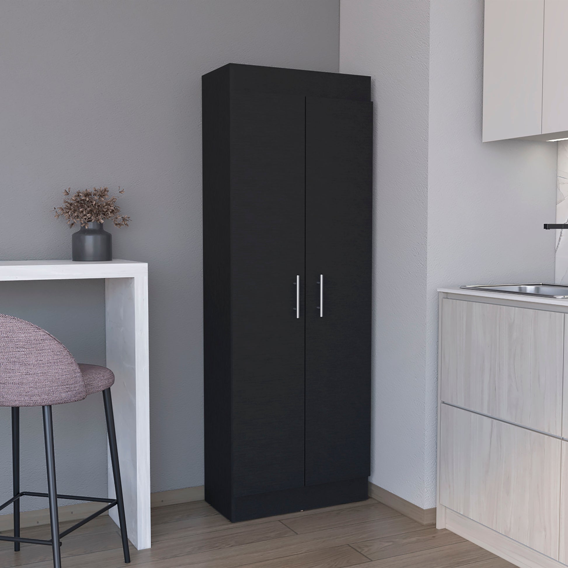 Pantry Cabinet Clinton, Kitchen, Black Black Particle Board Engineered Wood