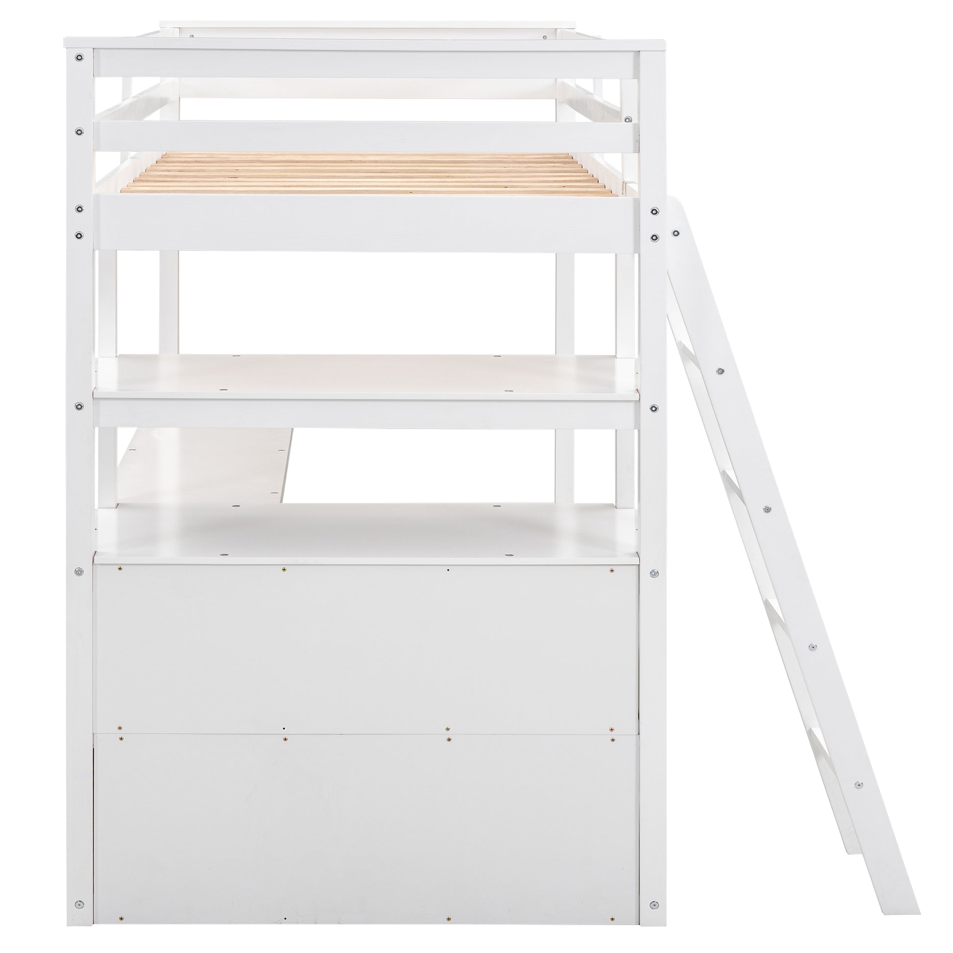 Twin Size Loft Bed With Desk And Shelves, Two Built In Drawers, White Old Sku: Gx000423Aak Box Spring Not Required Twin White Wood Bedroom Pine