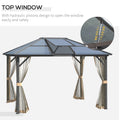 10' X 12' Hardtop Gazebo Canopy With Polycarbonate Roof, Top Vent And Aluminum Frame, Permanent Pavilion Outdoor Gazebo With Netting, For Patio, Garden, Backyard, Deck, Lawn Gray Metal