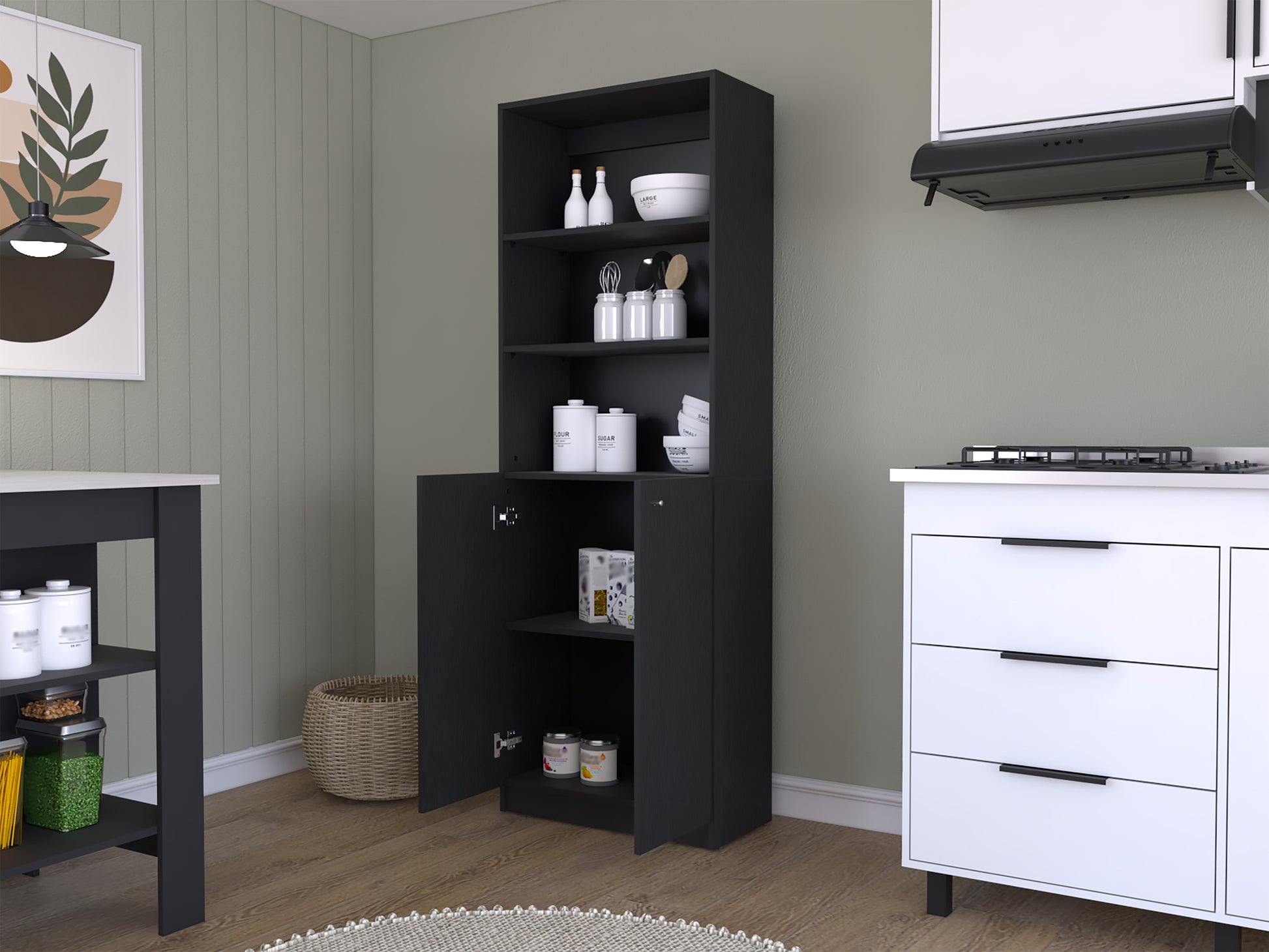 Bookcase Dual Door Benzoni, Office, Black Black Particle Board Engineered Wood