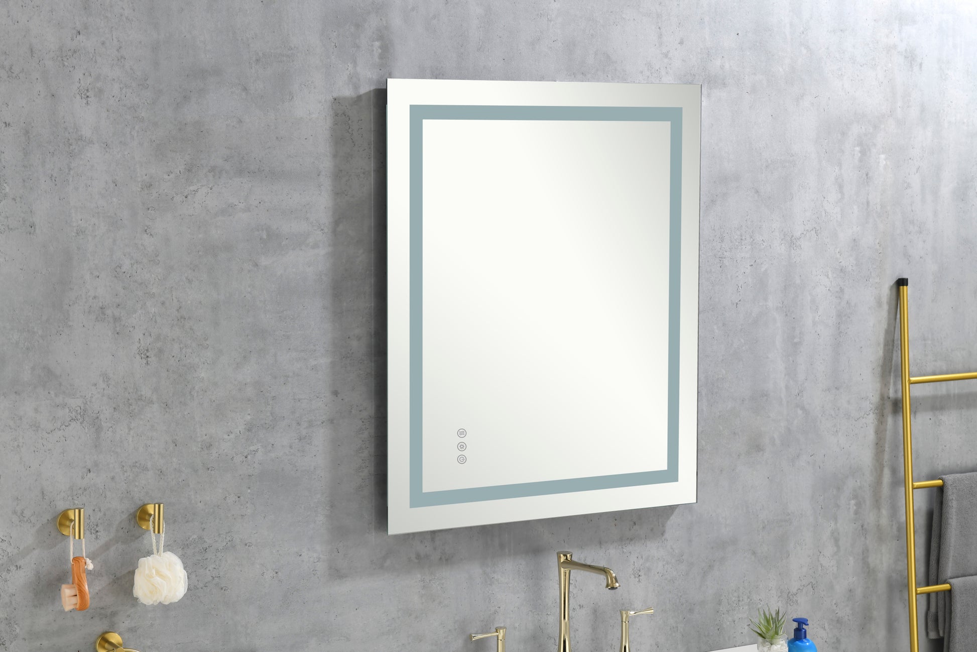 Bathroom Led Mirror Is Multi Functional And Each Function Is Controlled By A Smart Touch Button. White Aluminium
