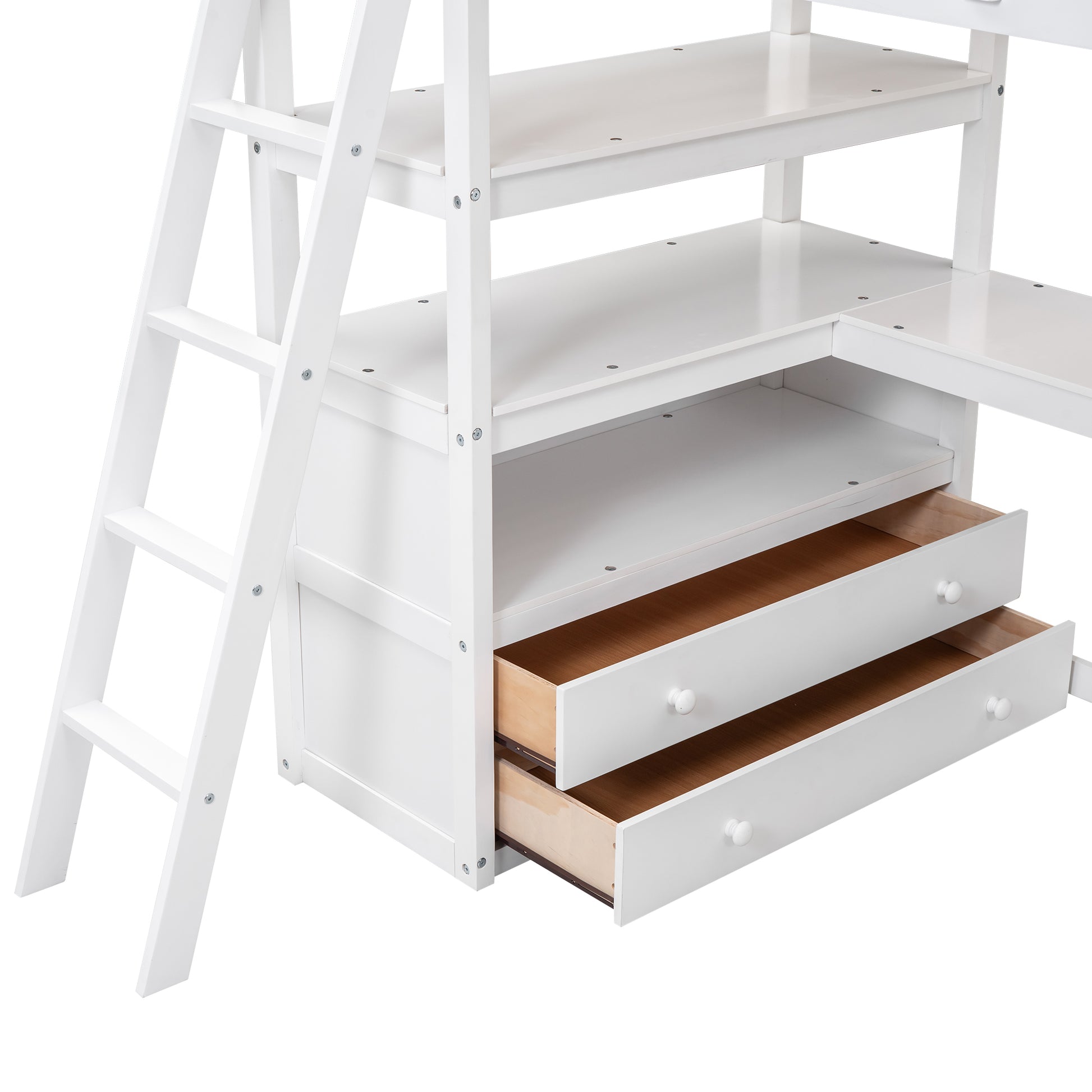 Twin Size Loft Bed With Desk And Shelves, Two Built In Drawers, White Old Sku: Gx000423Aak Box Spring Not Required Twin White Wood Bedroom Pine