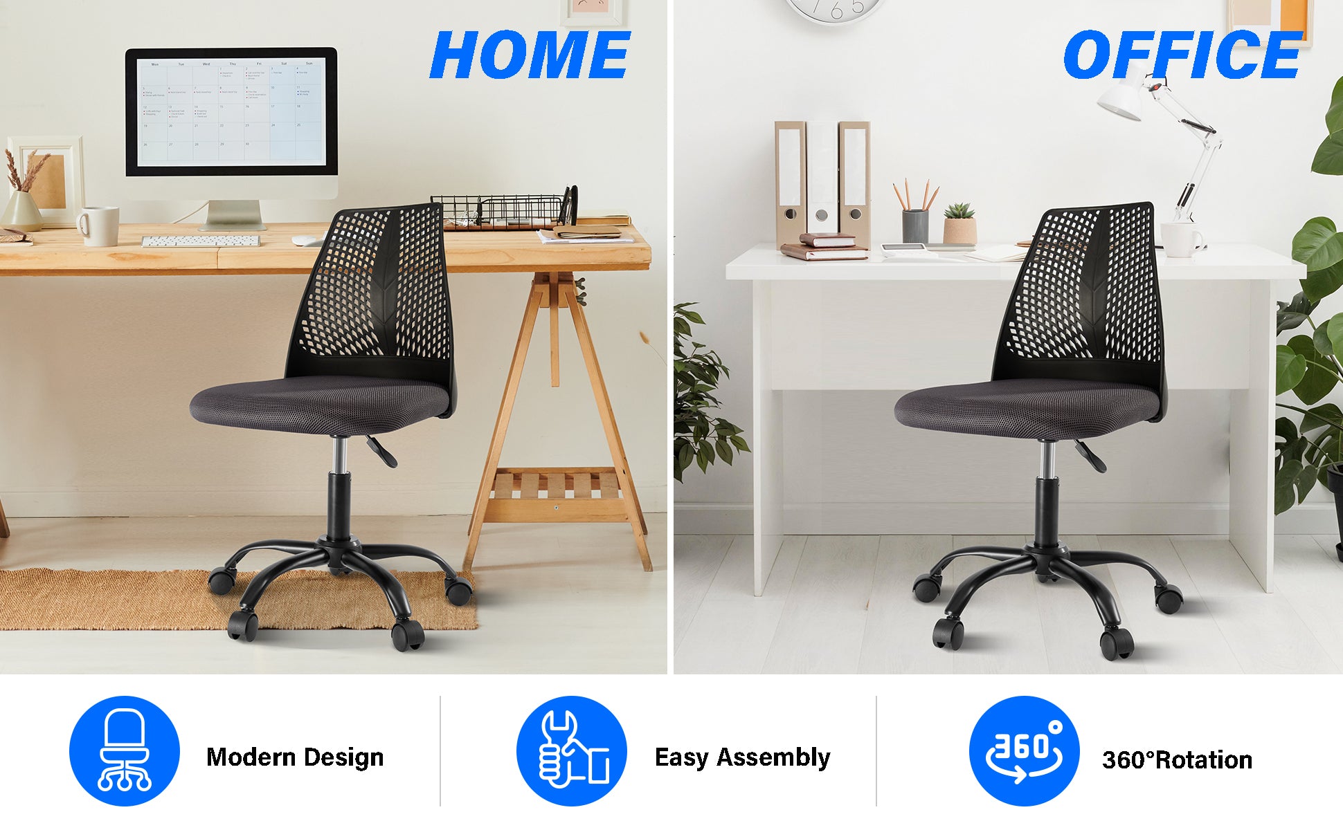 Ergonomic Office And Home Chair With Supportive Cushioning, Black & Gray Black Gray Nylon Mesh Plastic