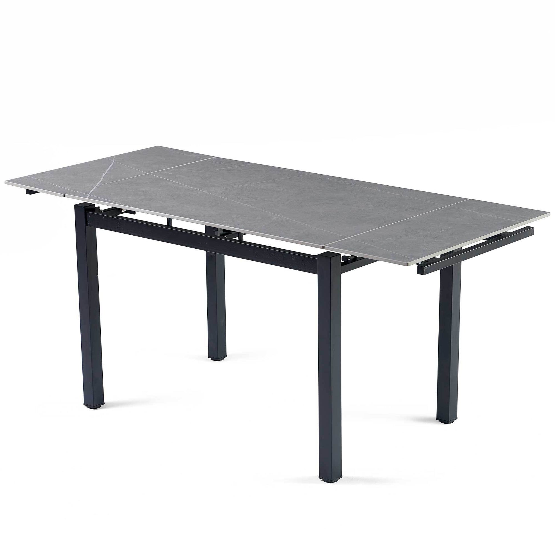 5 Pieces Functional Retractable Ceramic Table Dining Table Dining Set Including Yellow Velvet High Back Black Color Legs For Living Room,Dining Room,Kitchen Metal Gray Yellow Seats 4 Metal Dining Room Modern 4 Leg Square Dining Table With Chair Ceramic