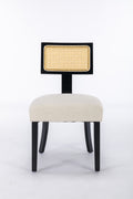 Heng Ming T Back Imitation Rattan Dining Chair, Linen Fabric With Adjustment Mat, Suitable For Kitchen, Dining Room, Balcony, Bedroom,Set Of 2 Beige Fabric