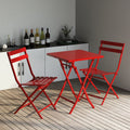 3 Piece Patio Bistro Set Of Foldable Square Table And Chairs, Red No Red Metal