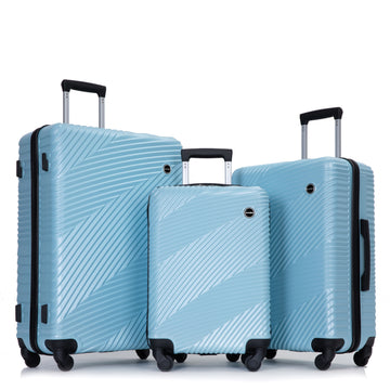 3 Piece Luggage Sets Pc Abs Lightweight Suitcase With Two Hooks, Spinner Wheels, 20 24 28 Aqua Blue Aqua Blue Abs Pc