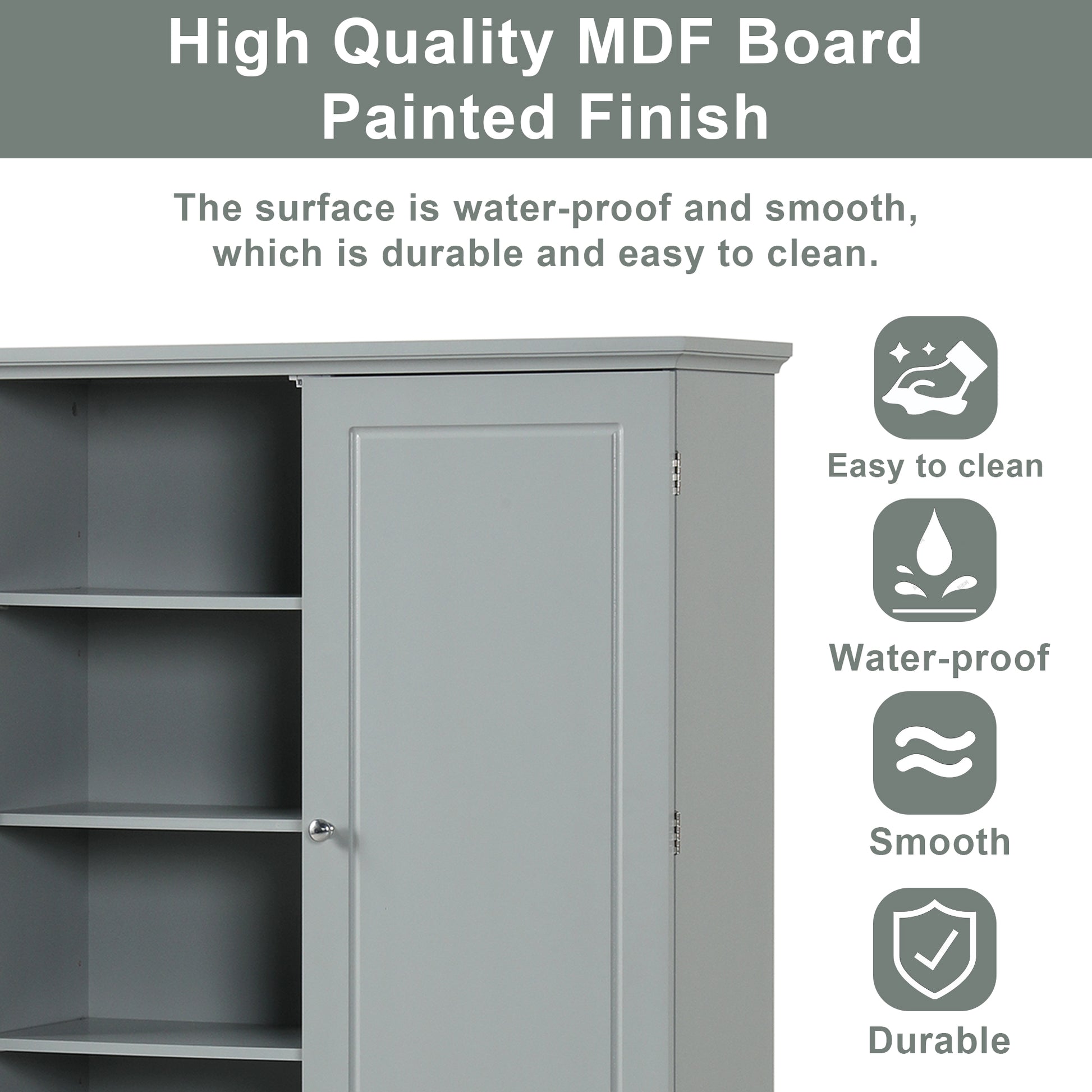 Wide Bathroom Storage Cabinet, Freestanding Storage Cabinet With Two Drawers And Adjustable Shelf, Mdf Board With Painted Finish, Grey Grey Mdf