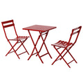 3 Piece Patio Bistro Set Of Foldable Square Table And Chairs, Red No Red Metal