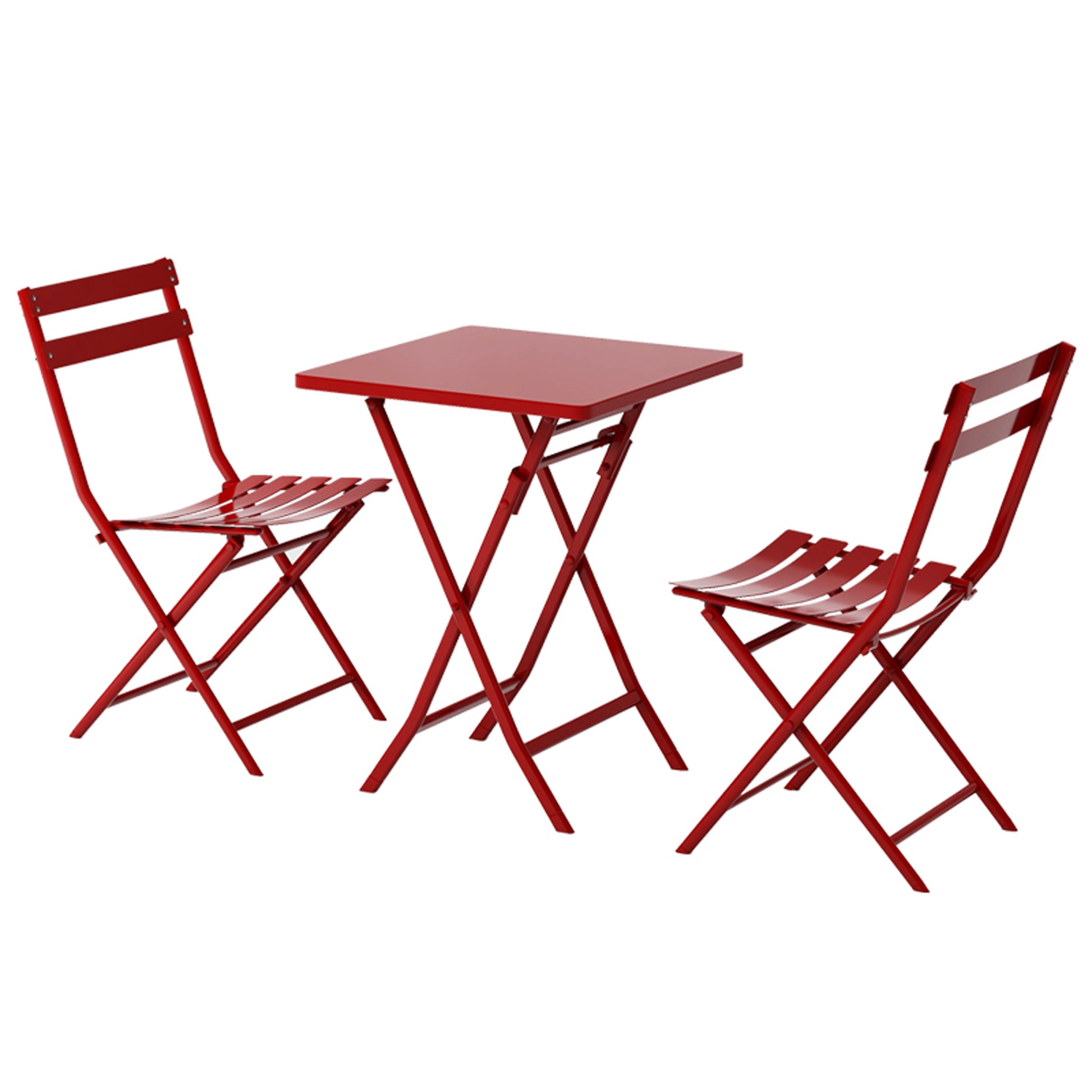 3 Piece Patio Bistro Set Of Foldable Square Table And Chairs, Red No Red Metal