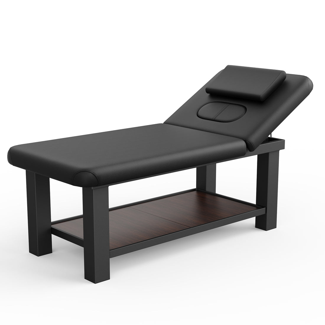 80 Inches Wide Beauty Salon Beauty Bed Modern Massage Bed Black 10*10 Square Leg Iron Frame Structure Adjustable Backrest Tie Ktjkb Lkj Black Pu Leather