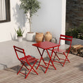 3 Piece Patio Bistro Set Of Foldable Square Table And Chairs, Red No Red Metal