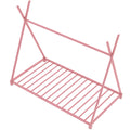 Metal Twin Size House Platform Bed With Triangle Structure, Pink Pink Metal