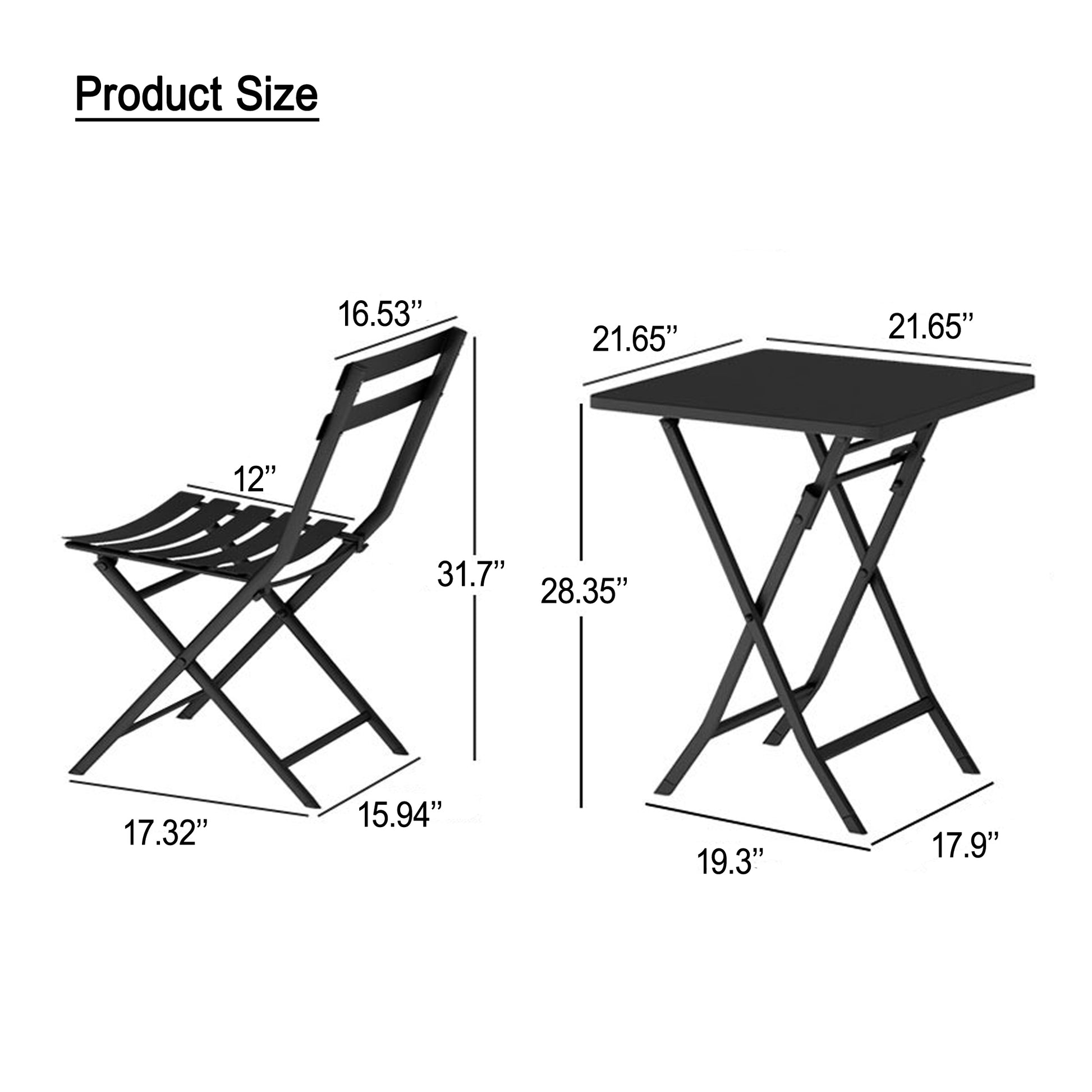 3 Piece Patio Bistro Set Of Foldable Square Table And Chairs, Red No Red Metal