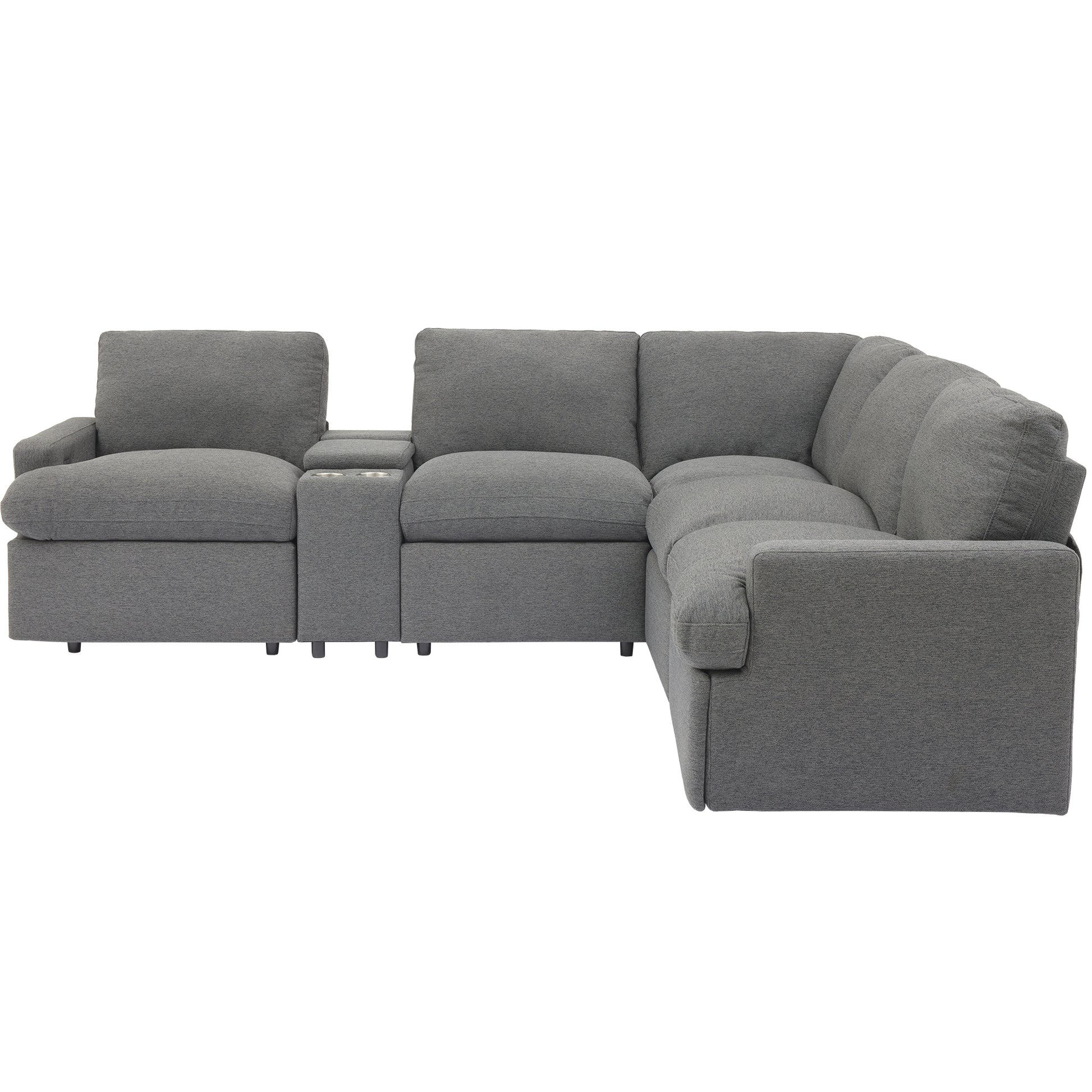 104'' Power Recliner Corner Sofa Home Theater Reclining Sofa Sectional Couches With Storage Box, Cup Holders, Usb Ports And Power Socket For Living Room, Dark Grey Dark Grey Foam Linen 4 Seat