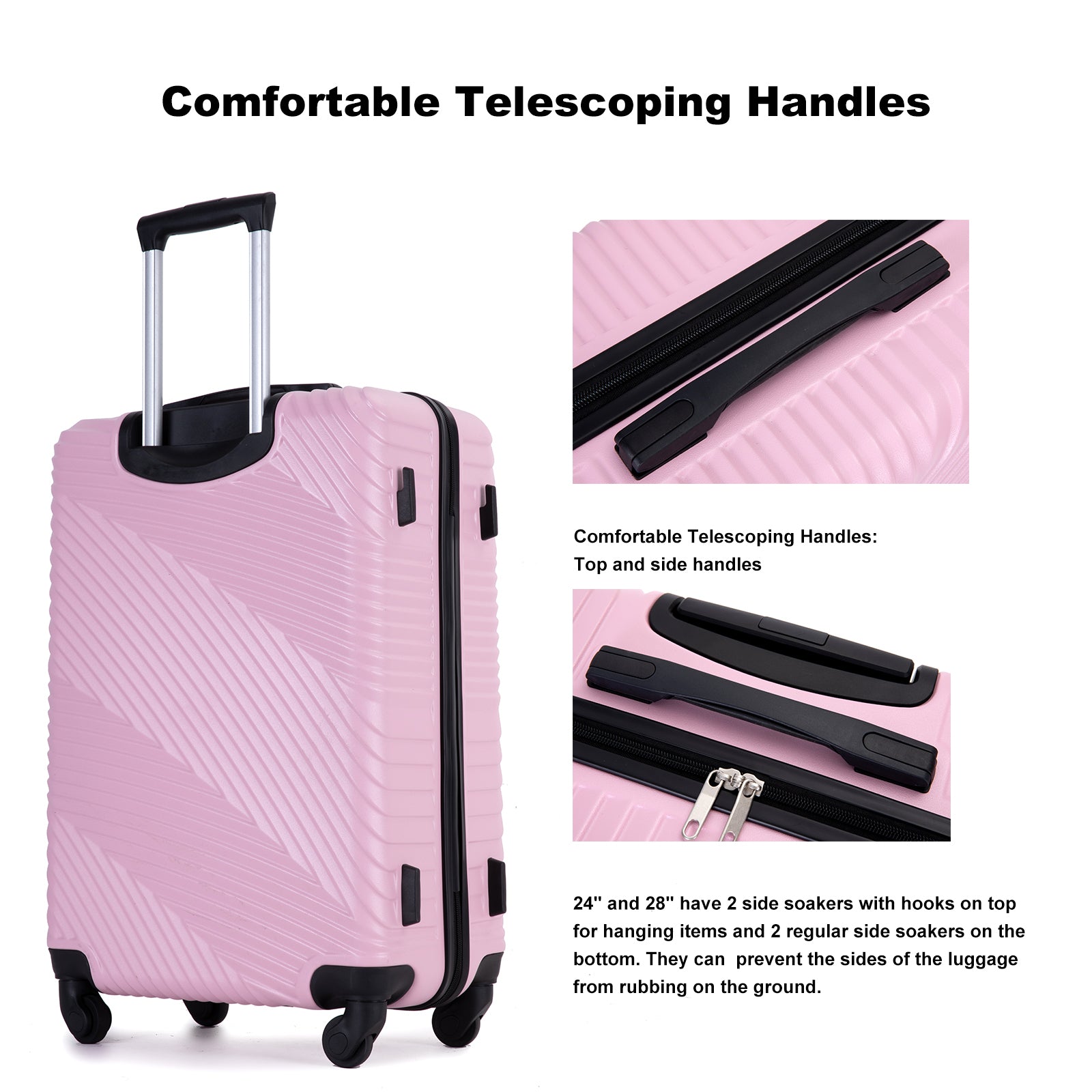 3 Piece Luggage Sets Pc Abs Lightweight Suitcase With Two Hooks, Spinner Wheels, 20 24 28 Pink Pink Abs Pc