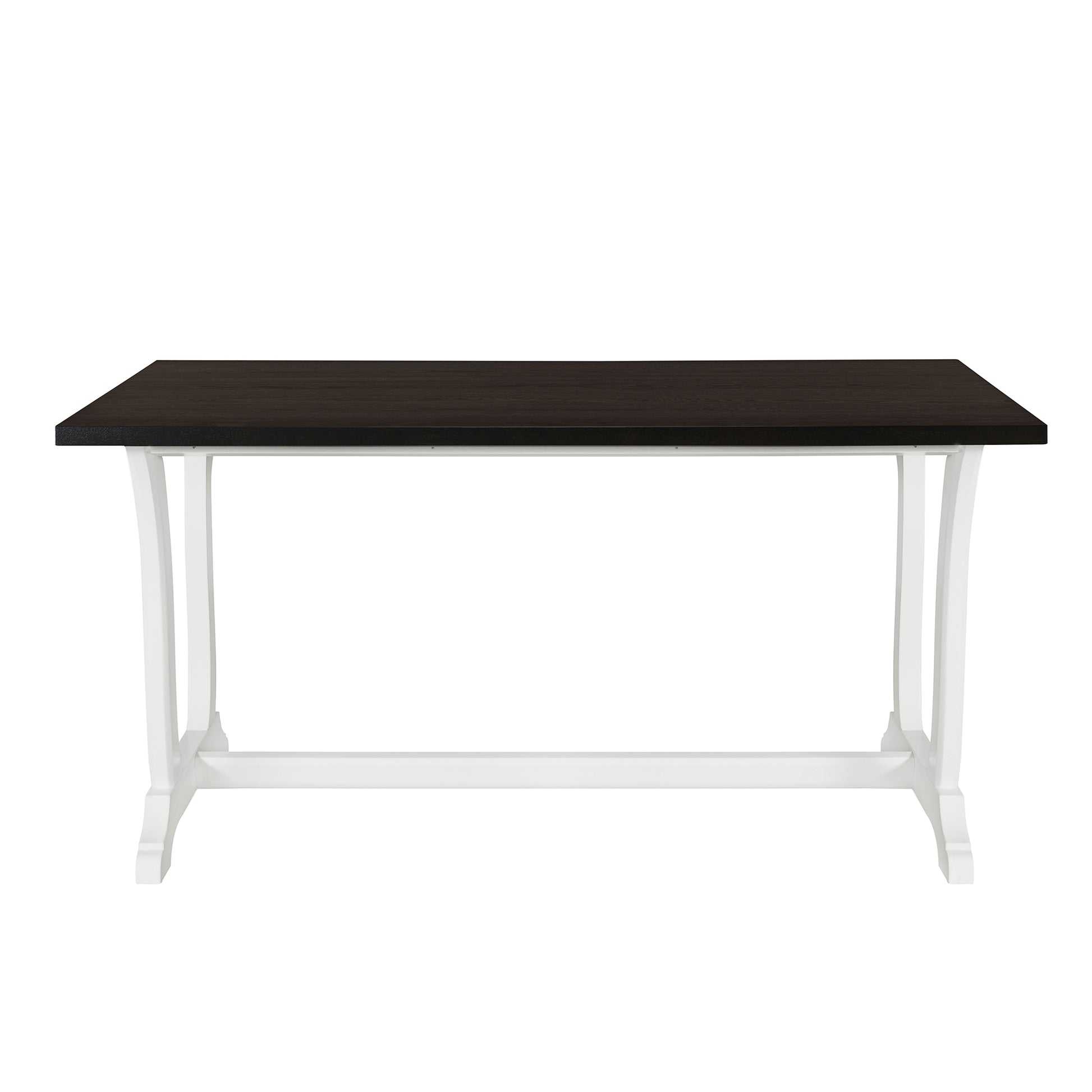 Farmhouse 6 Piece Trestle Dining Table Set With Upholstered Dining Chairs And Bench, 59Inch, White White Wood Dining Room Solid Wood Rubberwood Rectangular Dining Table With Chair And Bench Upholstered Chair Wood White Seats 6 Farmhouse Trestle Foam
