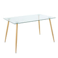 Modern Simple Rectangular Glass Dining Table, Solid Tempered Glass Countertop, Wood Transfer Metal Table Legs, Light Yellow Pu Dining Chair Set, Suitable For Restaurant Kitchen Use Set Of 5 Upholstered Chair Glass Light Yellow Seats 4 Metal Rectangular