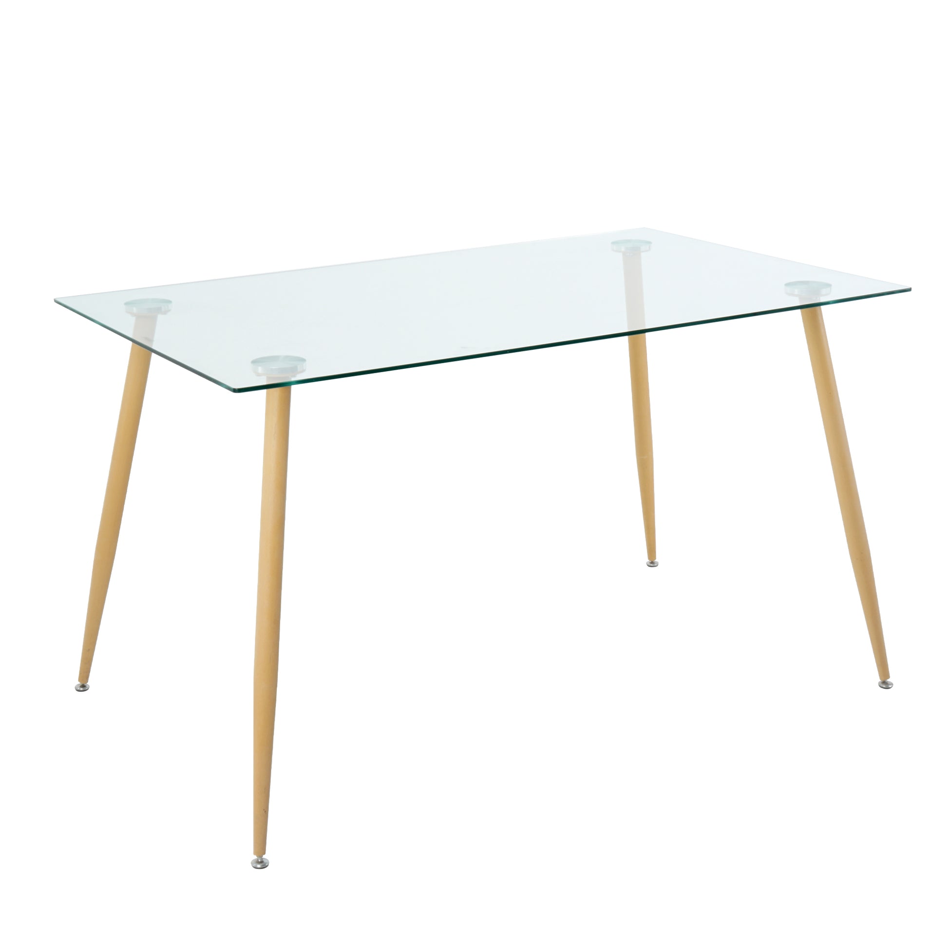 Modern Simple Rectangular Glass Dining Table, Solid Tempered Glass Countertop, Wood Transfer Metal Table Legs, Light Yellow Pu Dining Chair Set, Suitable For Restaurant Kitchen Use Set Of 5 Upholstered Chair Glass Light Yellow Seats 4 Metal Rectangular