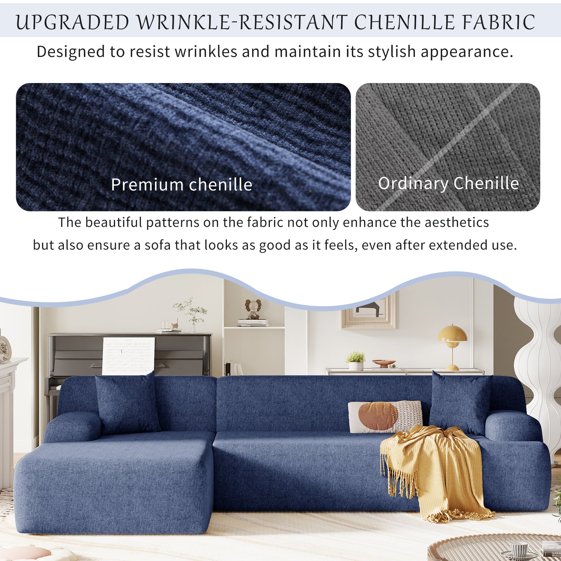 Modern Large L Shape Modular Sectional Sofa For Living Room, Bedroom, Salon, 2 Piece Free Combination, Simplified Style Blue Polyester 3 Seat