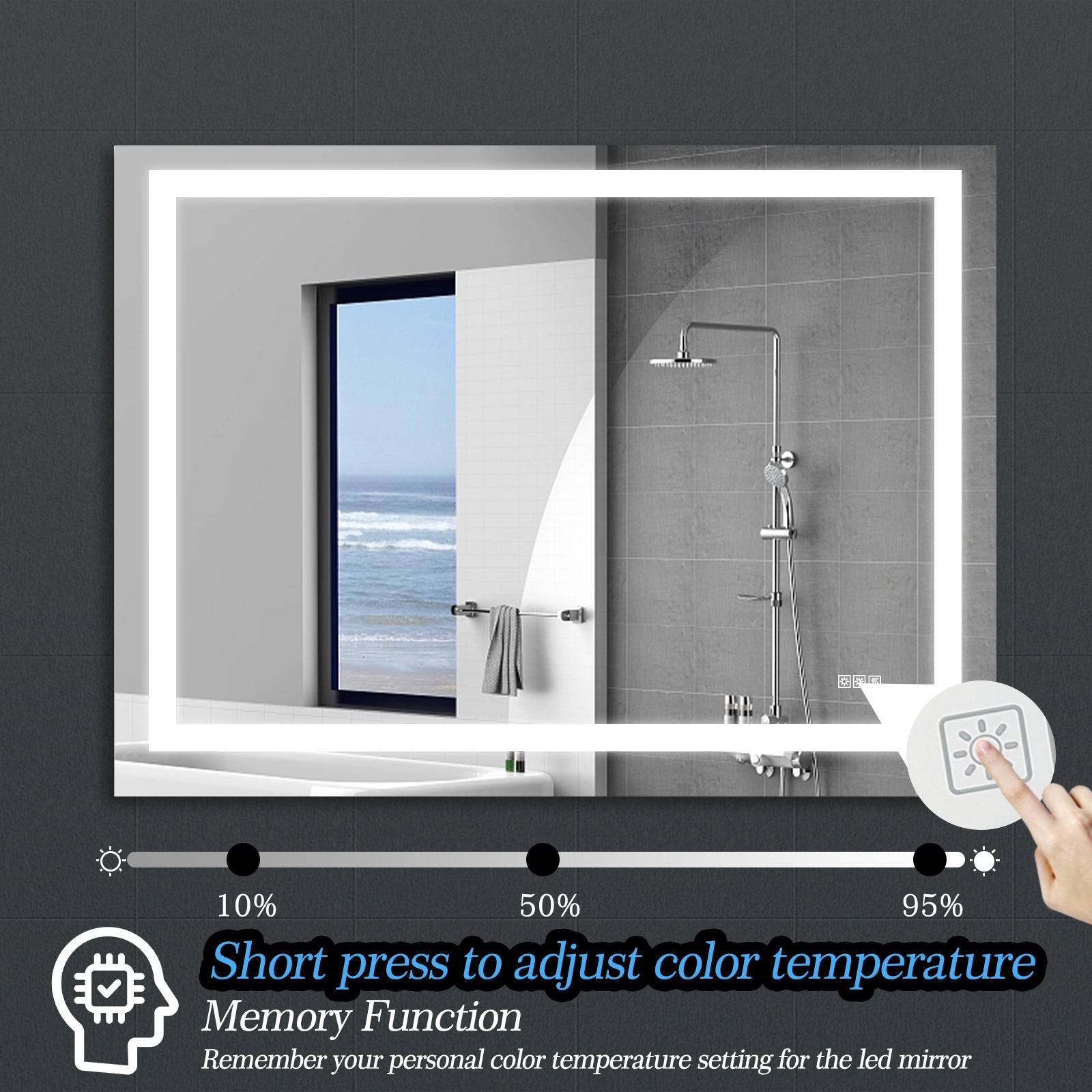 Led Bathroom Mirror 48X 36 Inch With Lights, Anti Fog & Dimming Led Bathroom Vanity Mirror Transparent Glass