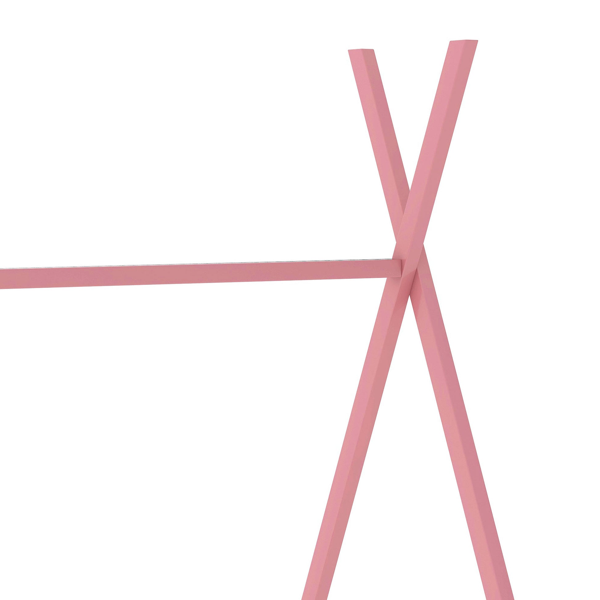 Metal Twin Size House Platform Bed With Triangle Structure, Pink Pink Metal