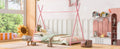 Metal Twin Size House Platform Bed With Triangle Structure, Pink Pink Metal