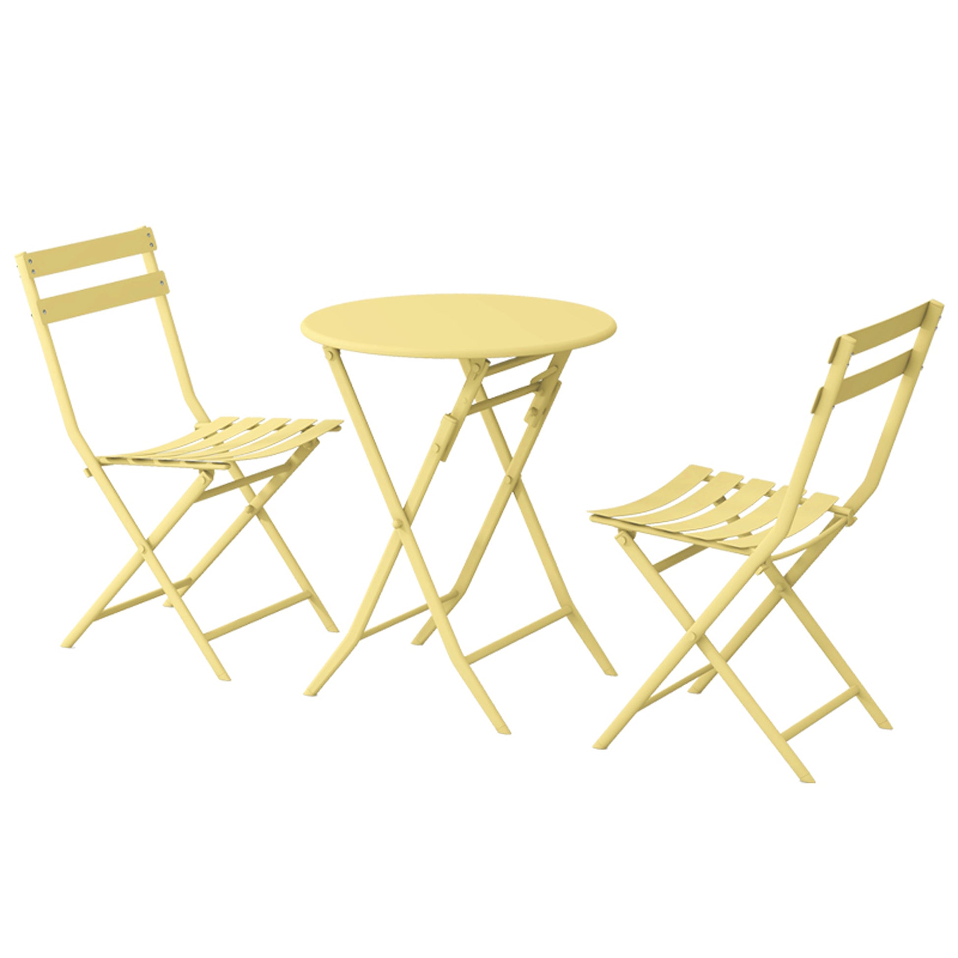 3 Piece Patio Bistro Set Of Foldable Round Table And Chairs, Yellow No Yellow Metal