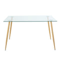Modern Simple Rectangular Glass Dining Table, Solid Tempered Glass Countertop, Wood Transfer Metal Table Legs, Light Yellow Pu Dining Chair Set, Suitable For Restaurant Kitchen Use Set Of 7 Upholstered Chair Glass Light Yellow Seats 6 Metal Rectangular