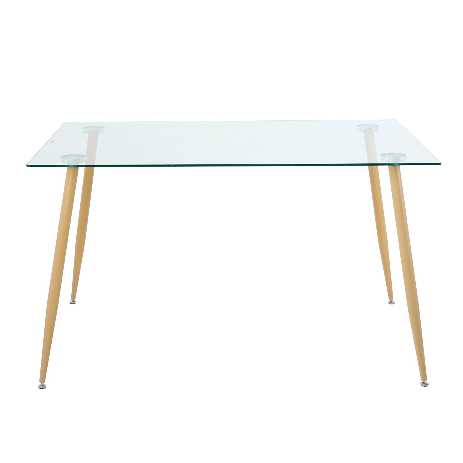 Modern Simple Rectangular Glass Dining Table, Solid Tempered Glass Countertop, Wood Transfer Metal Table Legs, Light Yellow Pu Dining Chair Set, Suitable For Restaurant Kitchen Use Set Of 7 Upholstered Chair Glass Light Yellow Seats 6 Metal Rectangular