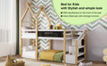 Twin Over Twin House Bunk Bed With White Storage Staircase And Blackboard, White And Natural Box Spring Not Required Twin White Bed Frame Pine