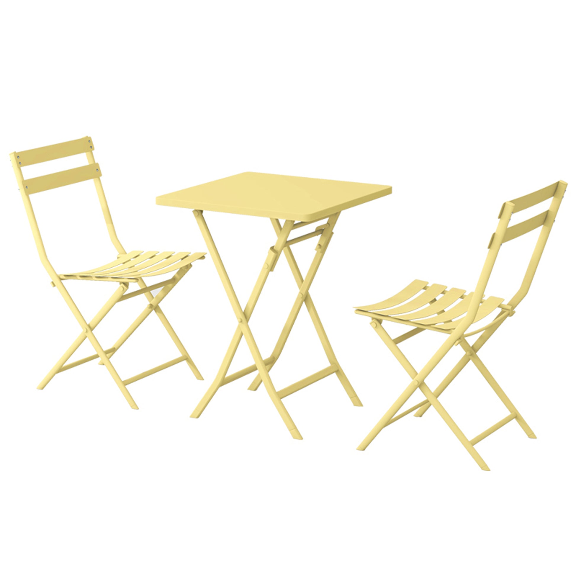 3 Piece Patio Bistro Set Of Foldable Square Table And Chairs, Yellow No Yellow Metal