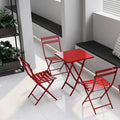 3 Piece Patio Bistro Set Of Foldable Square Table And Chairs, Red No Red Metal