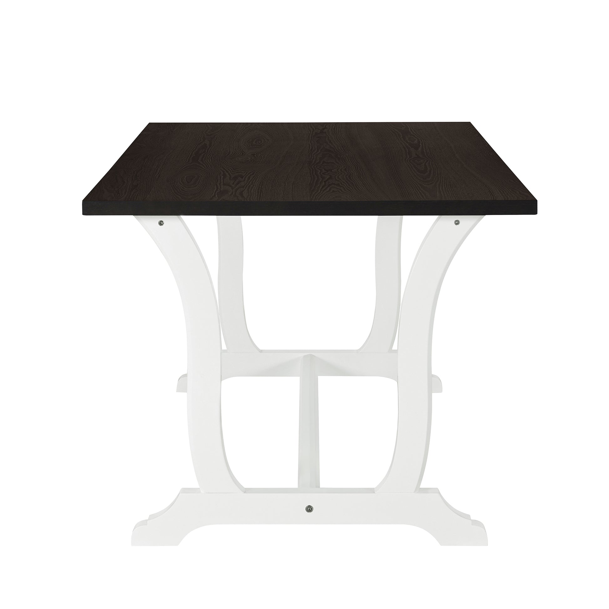 Farmhouse 6 Piece Trestle Dining Table Set With Upholstered Dining Chairs And Bench, 59Inch, White White Wood Dining Room Solid Wood Rubberwood Rectangular Dining Table With Chair And Bench Upholstered Chair Wood White Seats 6 Farmhouse Trestle Foam