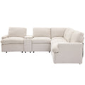 104'' Power Recliner Corner Sofa Home Theater Reclining Sofa Sectional Couches With Storage Box, Cup Holders, Usb Ports And Power Socket For Living Room, Beige Beige Foam Linen 4 Seat