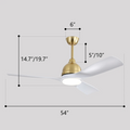 54 Inch Modern Abs 6 Speed Remote Control Dimmable Reversible Dc Motor With Light And Smart App Control Gold Abs