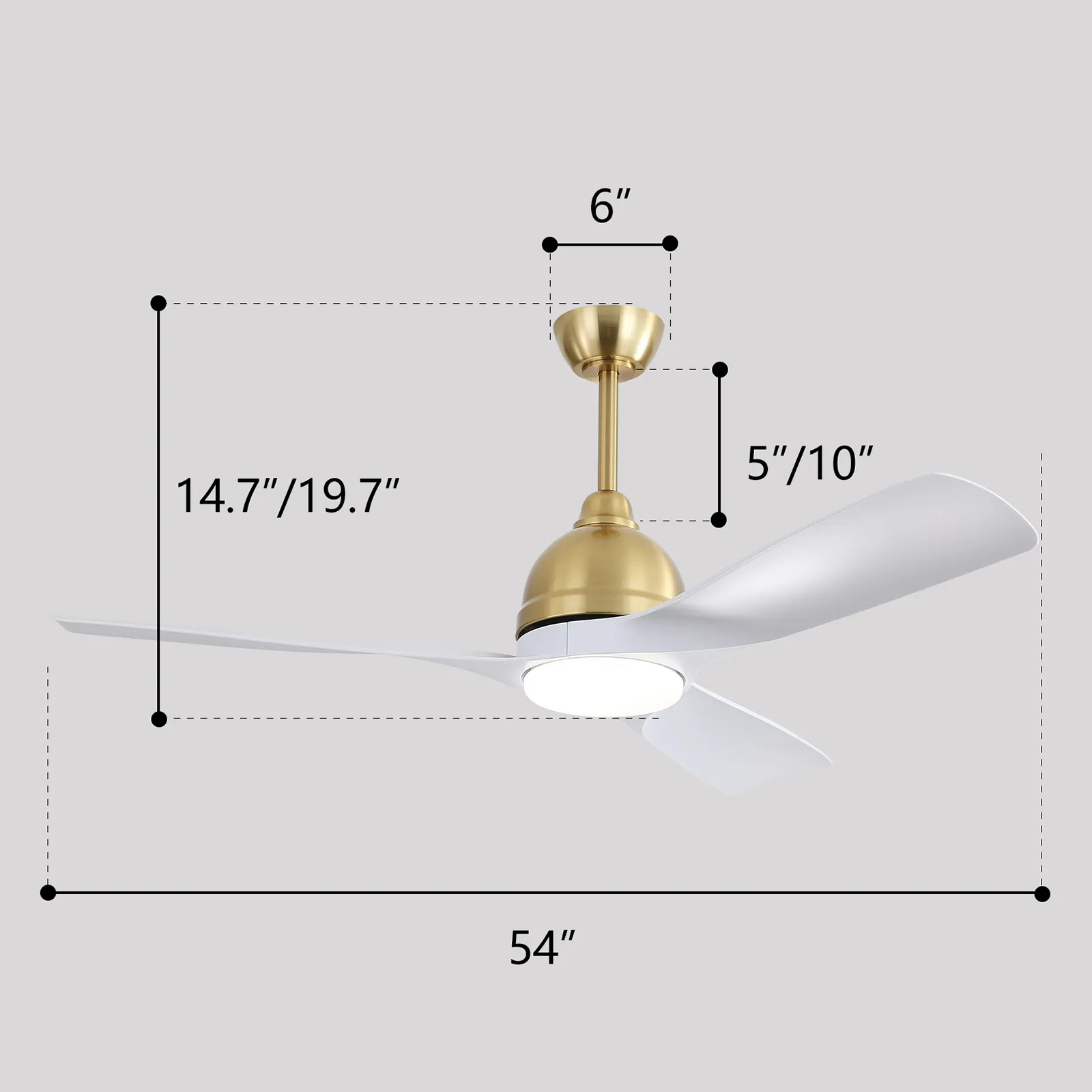 54 Inch Modern Abs 6 Speed Remote Control Dimmable Reversible Dc Motor With Light And Smart App Control Gold Abs