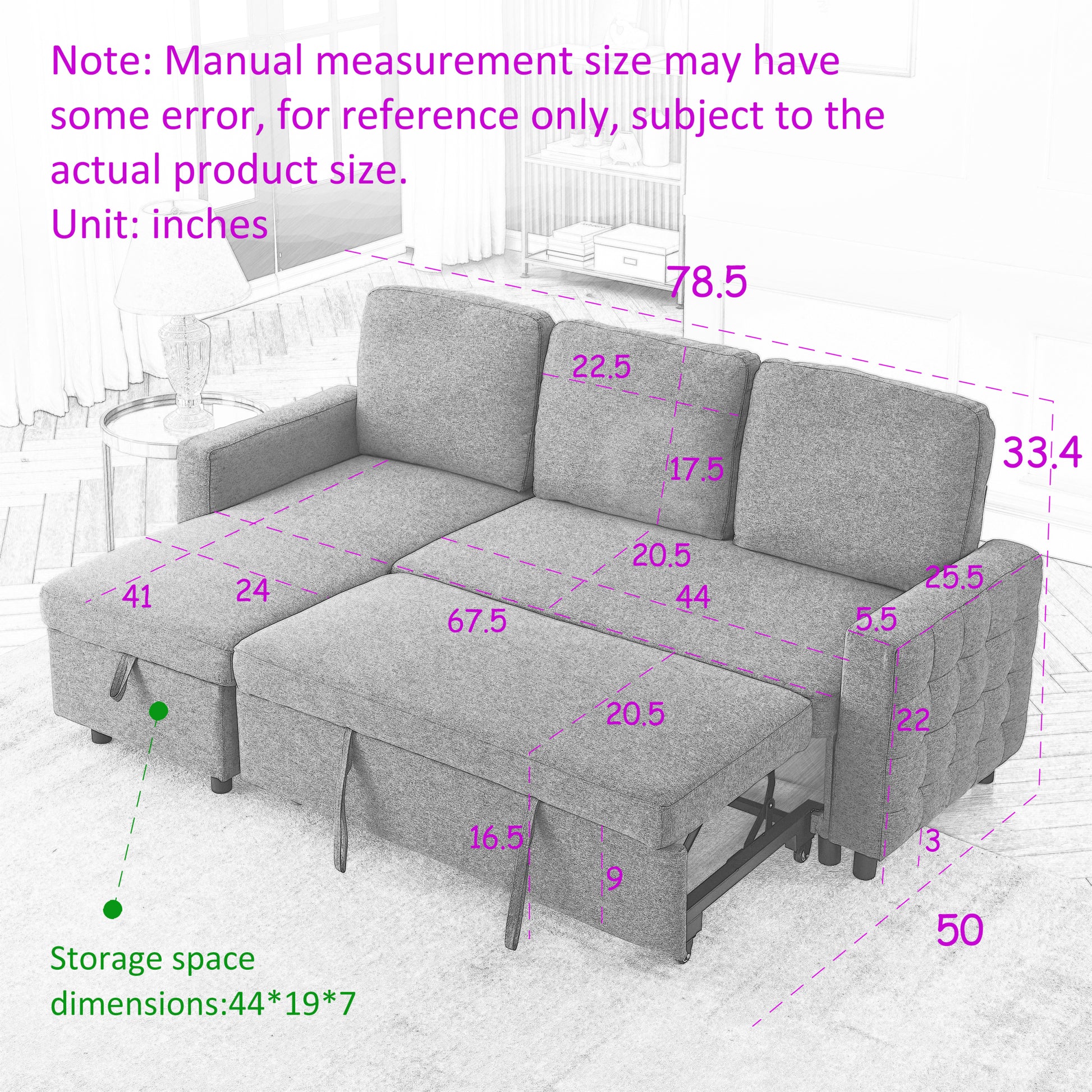 Fx 78.8" Reversible Sleeper Combo Sofa With Pullout Bed, Comfortable Linen L Shaped Combo Sofa Sofa Bed, Living Room Furniture Sets For Tight Spaces Light Gray Linen Wood Primary Living Space Foam Fabric 3 Seat