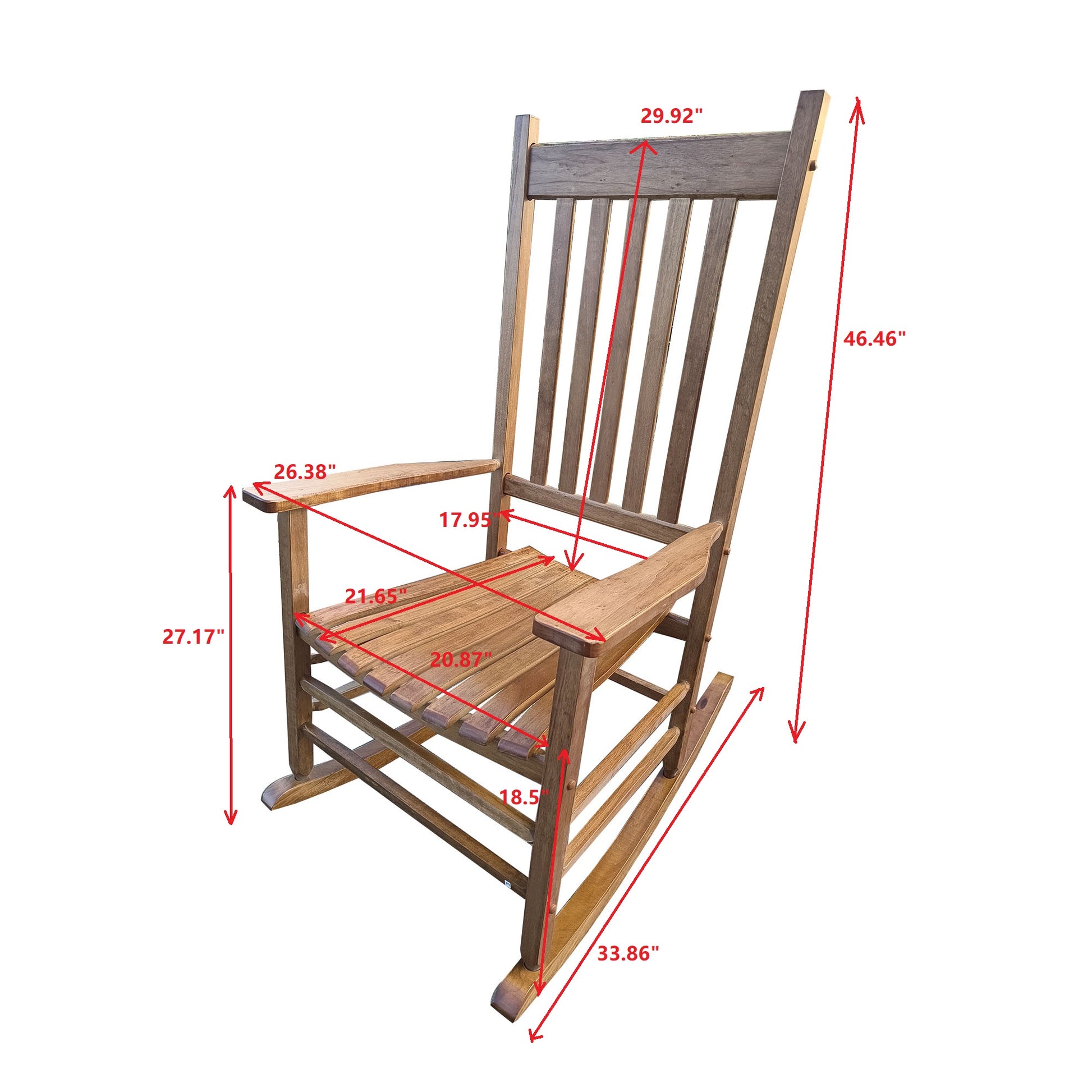 Balcony Porch Adult Rocking Chair Brown Brown Solid Wood