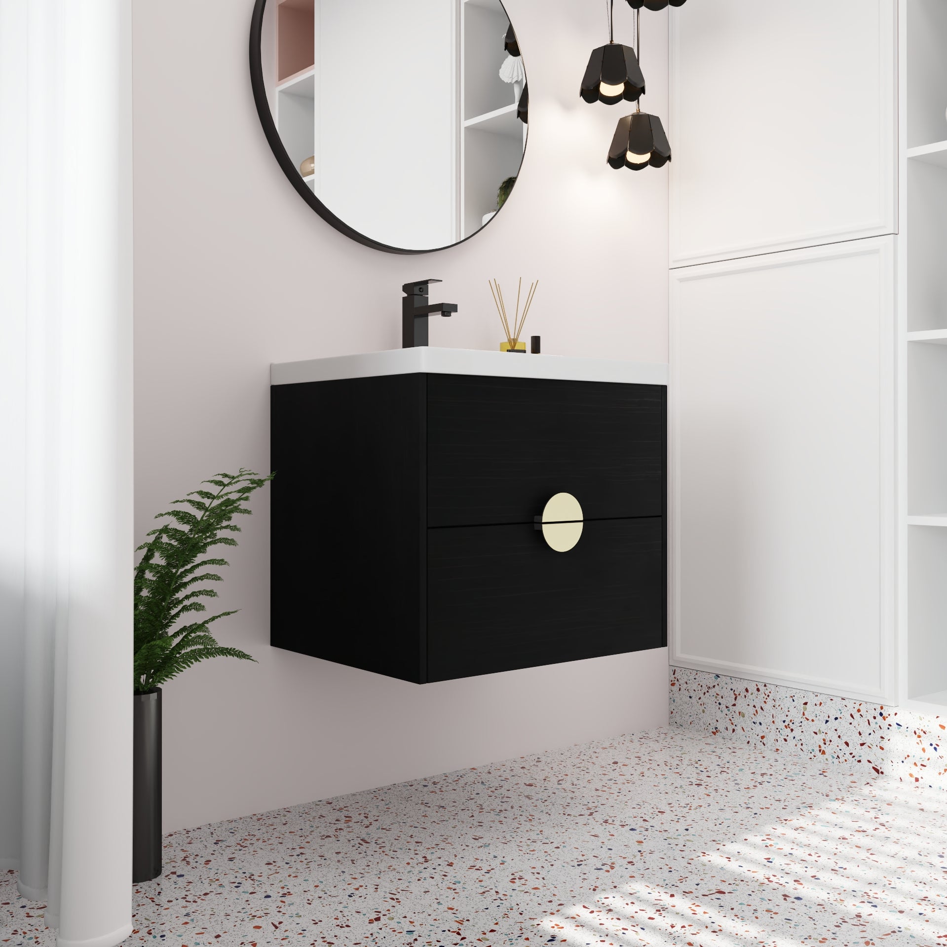 24 Inch Wall Mounted Bathroom Vanity With Sink, For Small Bathroom Kd Packing 2 Black Chestnut Bathroom Wall Mounted Modern Plywood