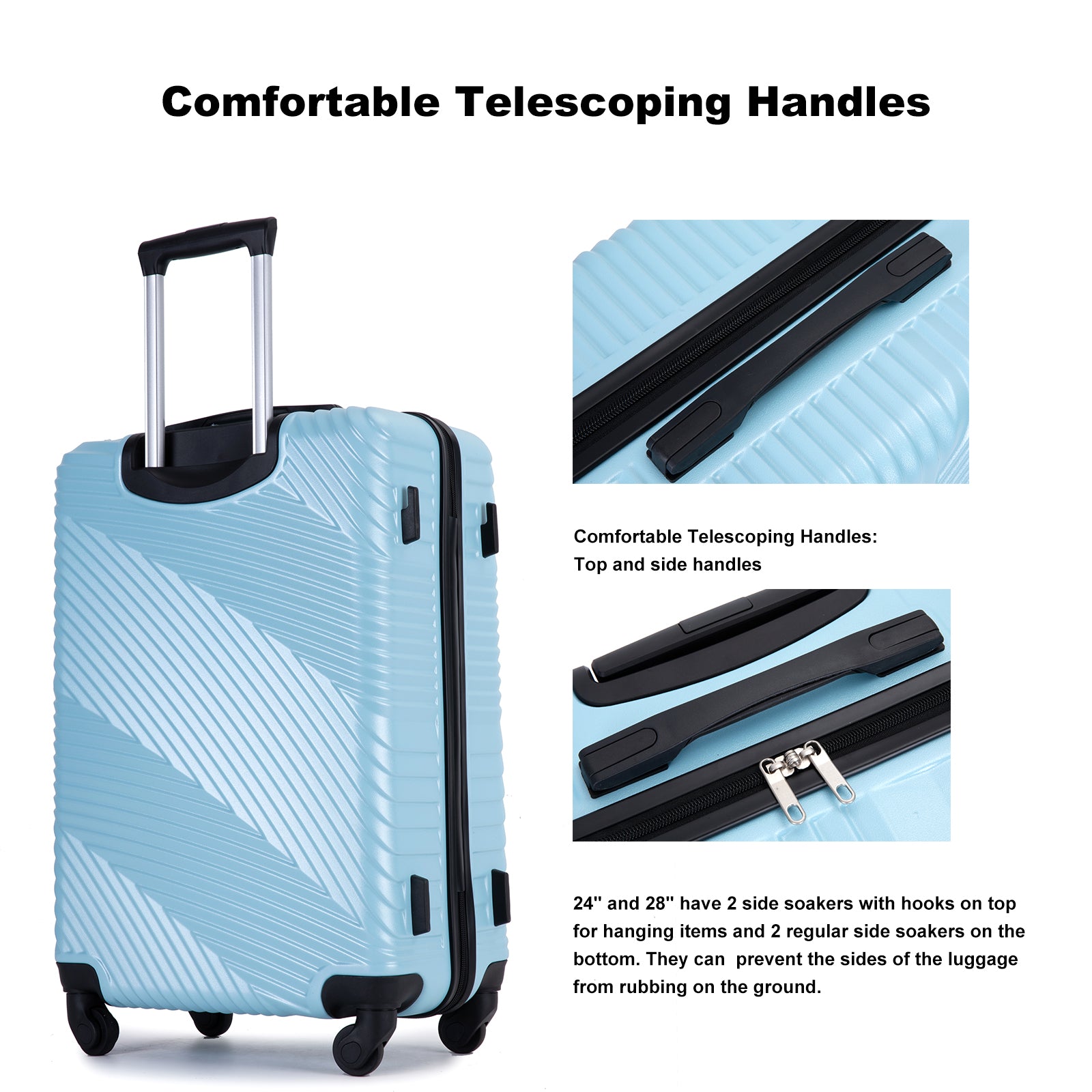 3 Piece Luggage Sets Pc Abs Lightweight Suitcase With Two Hooks, Spinner Wheels, 20 24 28 Aqua Blue Aqua Blue Abs Pc