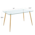 Modern Simple Rectangular Glass Dining Table, Solid Tempered Glass Countertop, Wood Transfer Metal Table Legs, White Pu Dining Chair Set, Suitable For Restaurant Kitchen Use Set Of 5 Metal Glass White Pu Seats 4 Metal Rectangular Dining Table With Chair