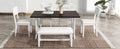 Farmhouse 6 Piece Trestle Dining Table Set With Upholstered Dining Chairs And Bench, 59Inch, White White Wood Dining Room Solid Wood Rubberwood Rectangular Dining Table With Chair And Bench Upholstered Chair Wood White Seats 6 Farmhouse Trestle Foam