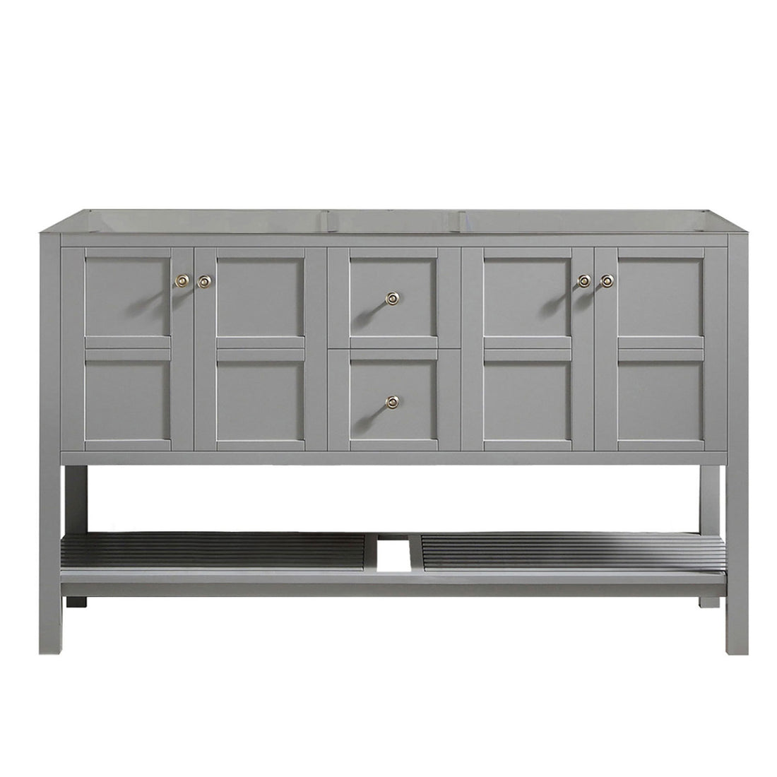 60 In Bathroom Vanity Base Cabinet Only, Double Sink Configuration,With Soft Closing Doors And Full Extension Dovetail Drawers Freestanding Bathroom Storage In Gray Gray Plywood