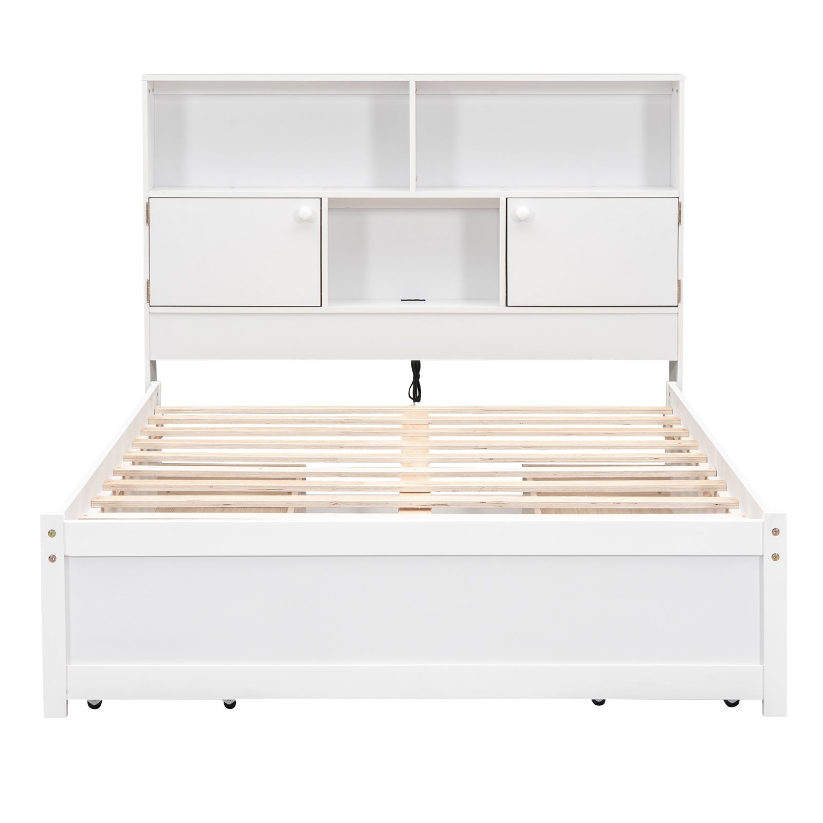 Full Size Platform Bed With Storage Headboard, Charging Station And 4 Drawers, White Box Spring Not Required Full White Wood Bedroom Bed Frame Solid Wood Mdf