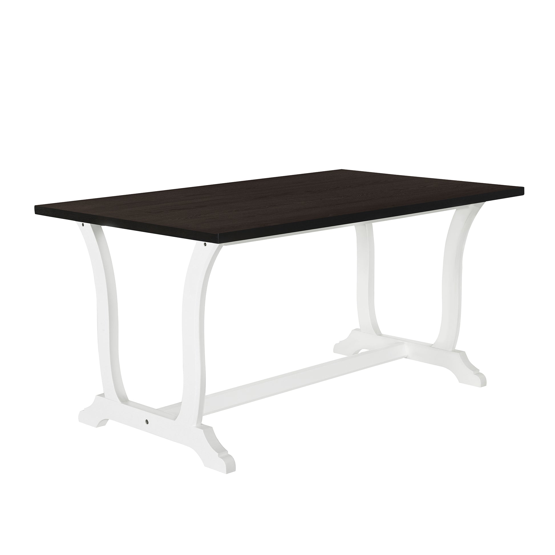 Farmhouse 6 Piece Trestle Dining Table Set With Upholstered Dining Chairs And Bench, 59Inch, White White Wood Dining Room Solid Wood Rubberwood Rectangular Dining Table With Chair And Bench Upholstered Chair Wood White Seats 6 Farmhouse Trestle Foam