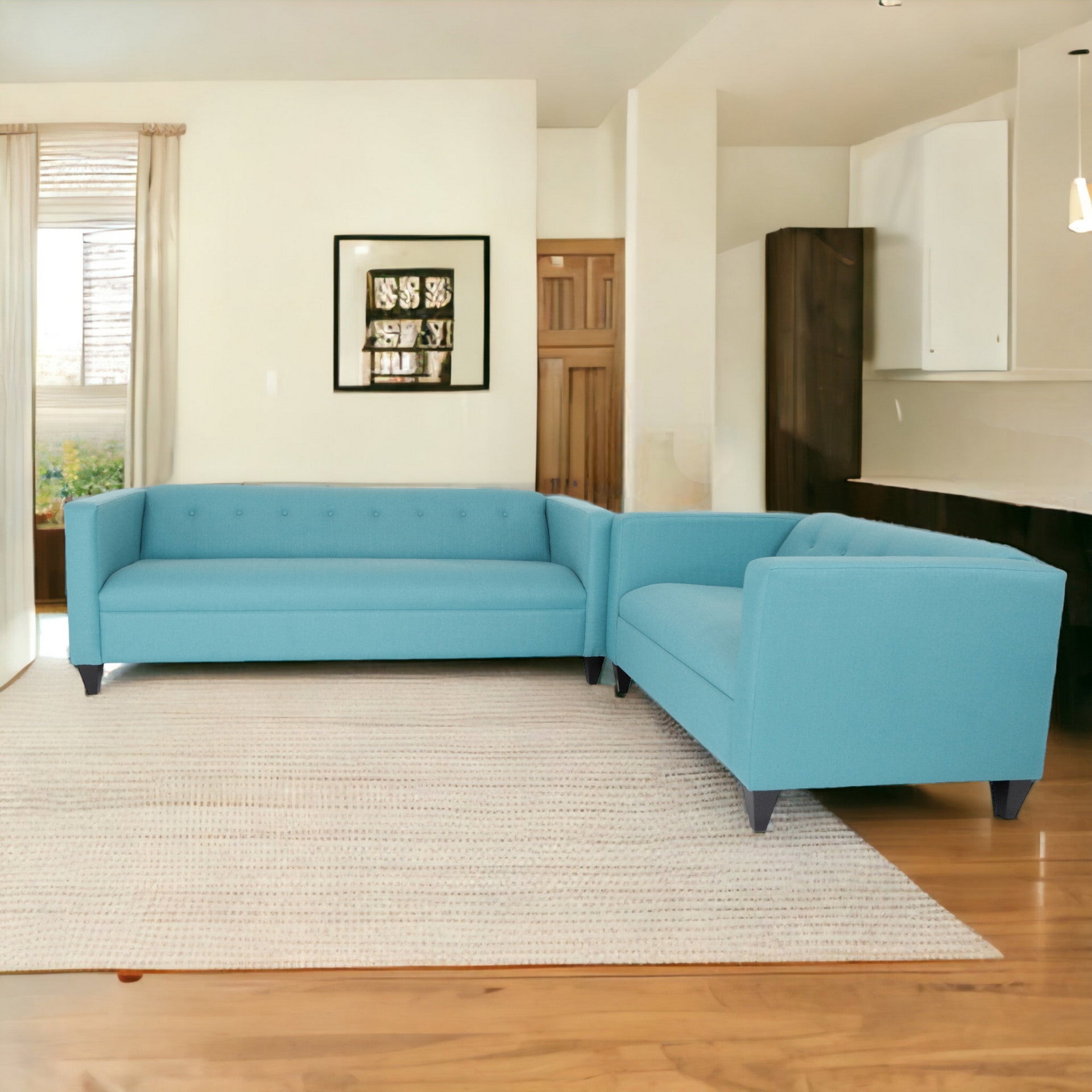 Loveseat And Sofa Set For Living Room, Modern D Cor Couch Sets For Living Room, Bedrooms With Solid Wood Frame Teal, Polyester Nylon Teal Polyester 5 Seat