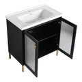 32Inch Freestanding Bathroom Vanity Plywood With Ceramic Sink, Soft Closing Door Kd Package Black Chestnut 2 Bathroom Freestanding Modern Plywood