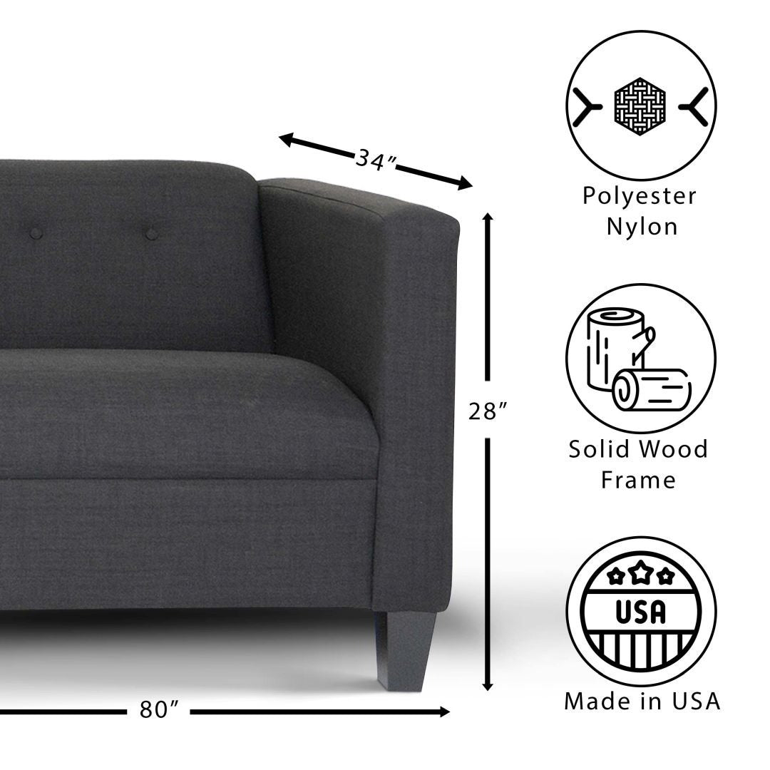 Bennet Black Sofa For Living Room, Modern 3 Seater Sofas Couches For Bedroom, Office, And Apartment With Solid Wood Frame Polyester Nylon Black Wood Foam Polyester